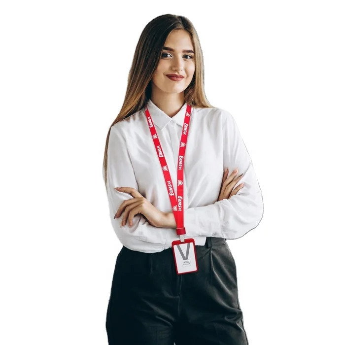 
Thin work permit thin teacher reel necklace lanyards with metal id badge holder 