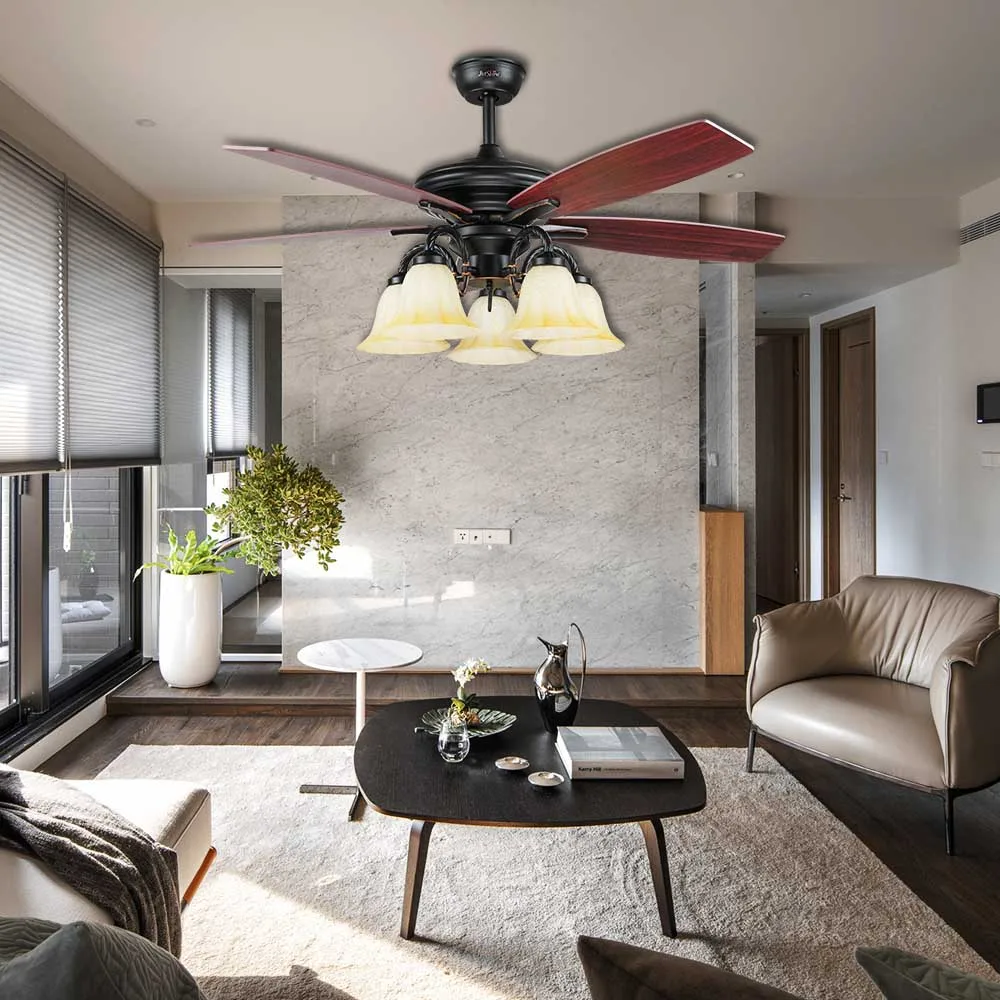 1stshine ceiling fan vintage style 5 blades plywood pull chain switch ceiling fan with light and remote