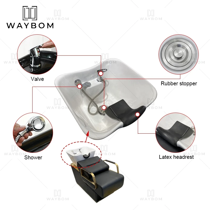 Modern black shampoo chairs shampoo bed hair salon washing chair salon furniture waterproof lay down washing salon shampoo chair