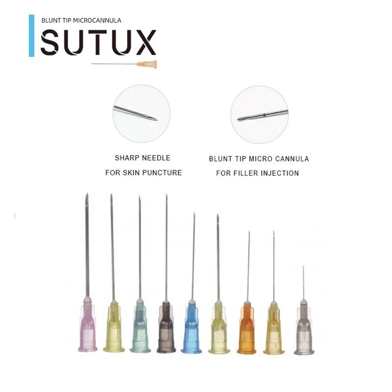 Sutux micro cannulas blunt tip with sharp needle and cannula kit 23g cannula needle for 2ml syringe filler