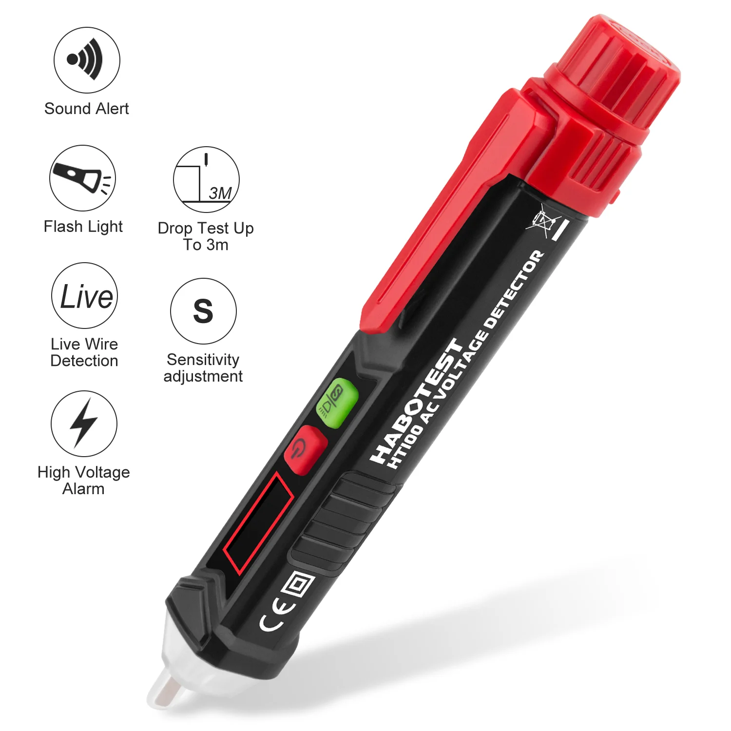 Automatic and dual range Non-Contact AC Voltage tester Pen 12~1000V Voltage detector with LED flashlight