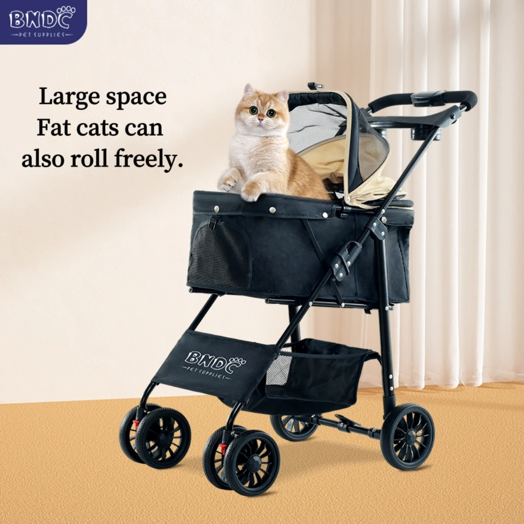 Can be folded by  only one hand 4 wheels fold luxury pet dog stroller for outdoor travel  with your pets