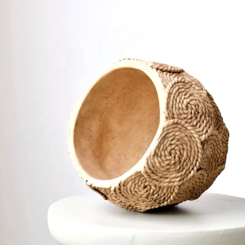 Bohemian soil woven texture flower pot rattan ceramic flower pot grass pot orchid set holiday gift