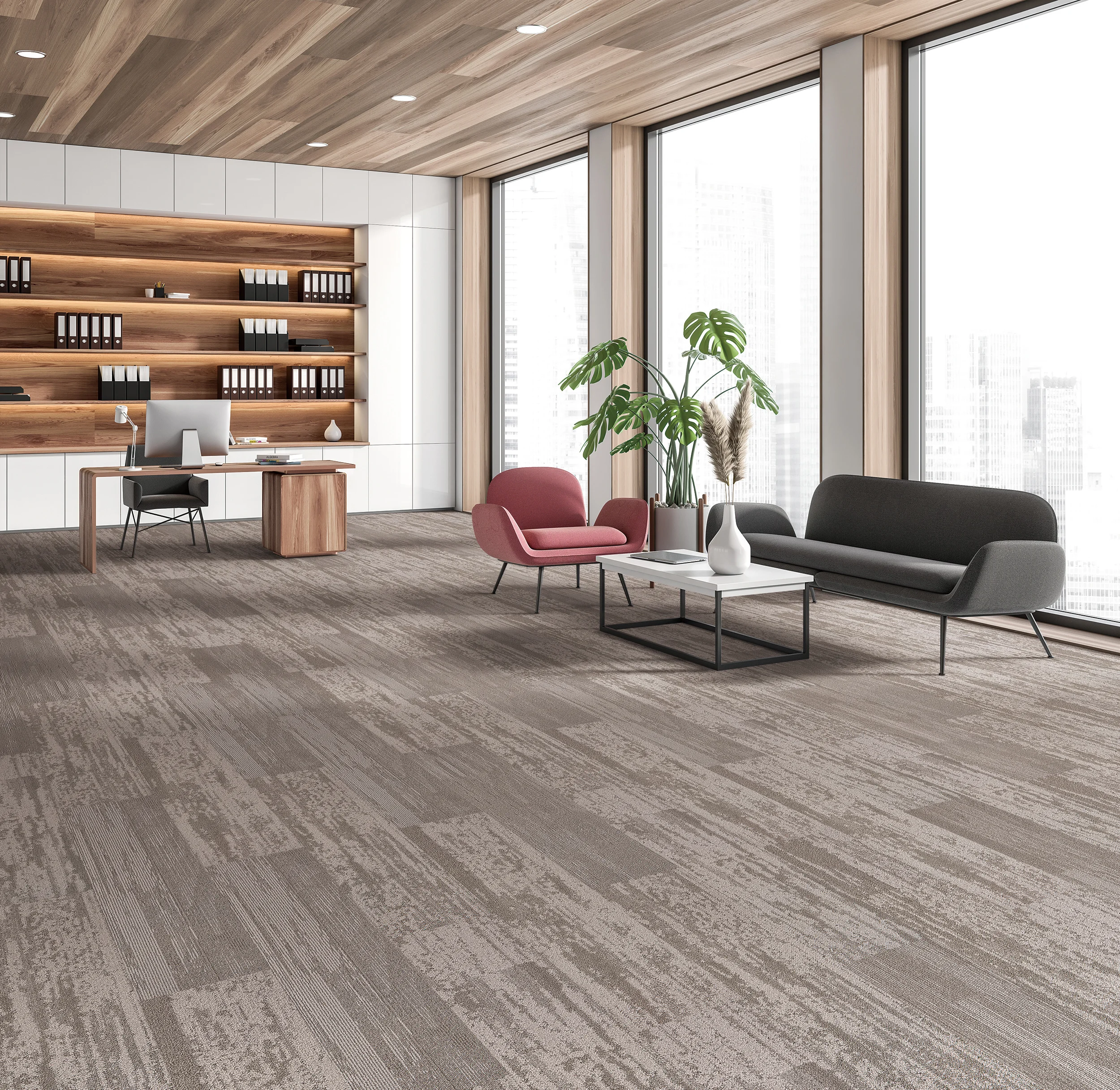 Commercial Offices Carpet Tiles Square Gray Art Floor PVC Backing Tufted Nylon with Geometric Pattern for Home Use