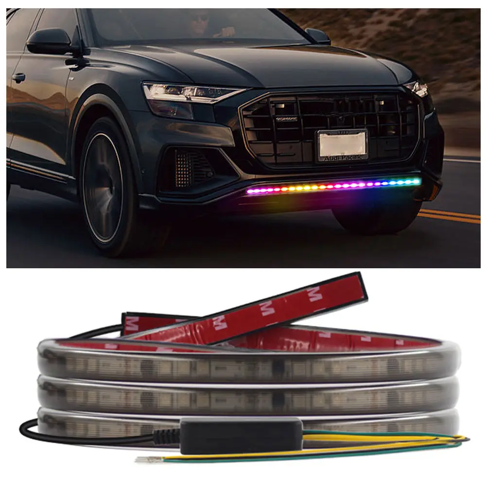 12-24v Auto Front Grille Drl Led Strip Lights 0.6/0.8/1.2/1.5M  Decoration Flexible RGB DRL Dynamic Turn Signal Headlight