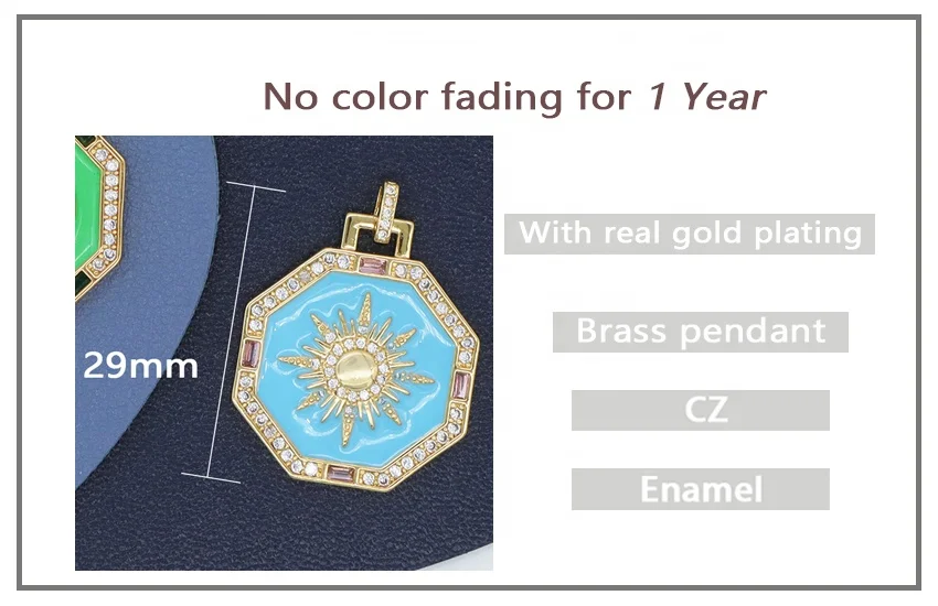 Wholesale Miss Jewelry Fashion Enamel Blue Green Octagonal Gold Sun charms Pendant Custom CZ Gold Plated Sun Pendants