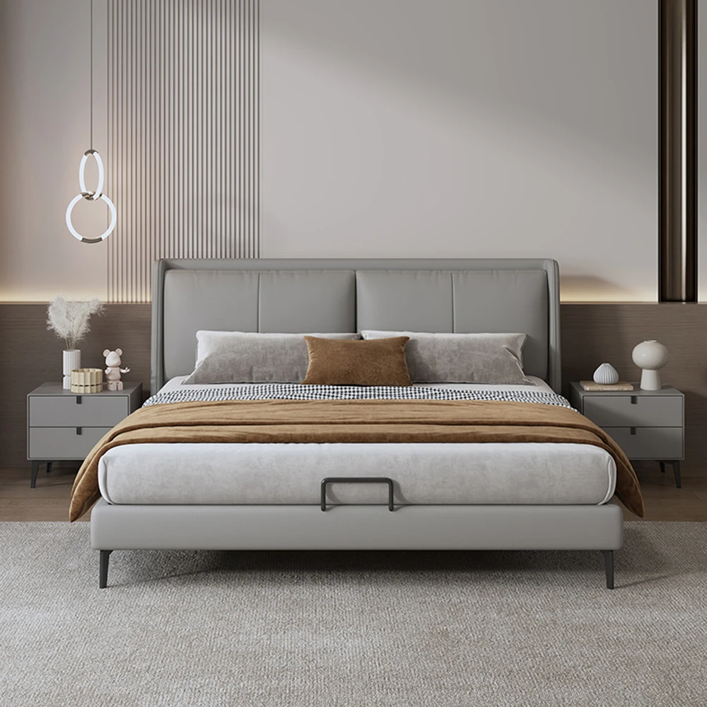 Итальянская современная простая кожаная двуспальная кровать 1 8 м с Индукционным освещением-мягкая мебель для спальни дома и коммерческого использования квартиры