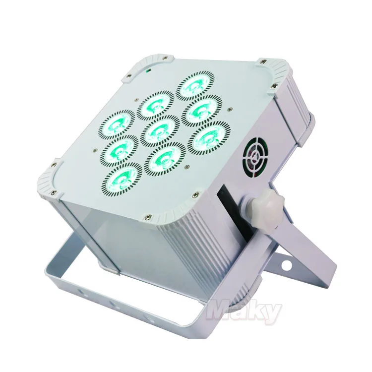 9X18W RGBWA UV 6in1 Flat DMX Wireless Battery Operated LED Par Light Stage Wash Light for DJ Projection Battery Powered Uplights