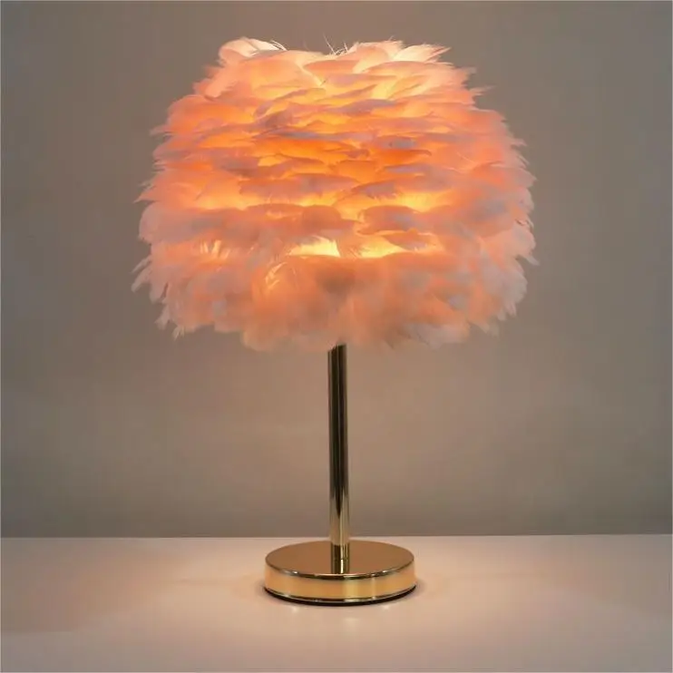 Beautiful apricot living room dining room table light feather bedroom bedside table lamp restaurant home decor modern