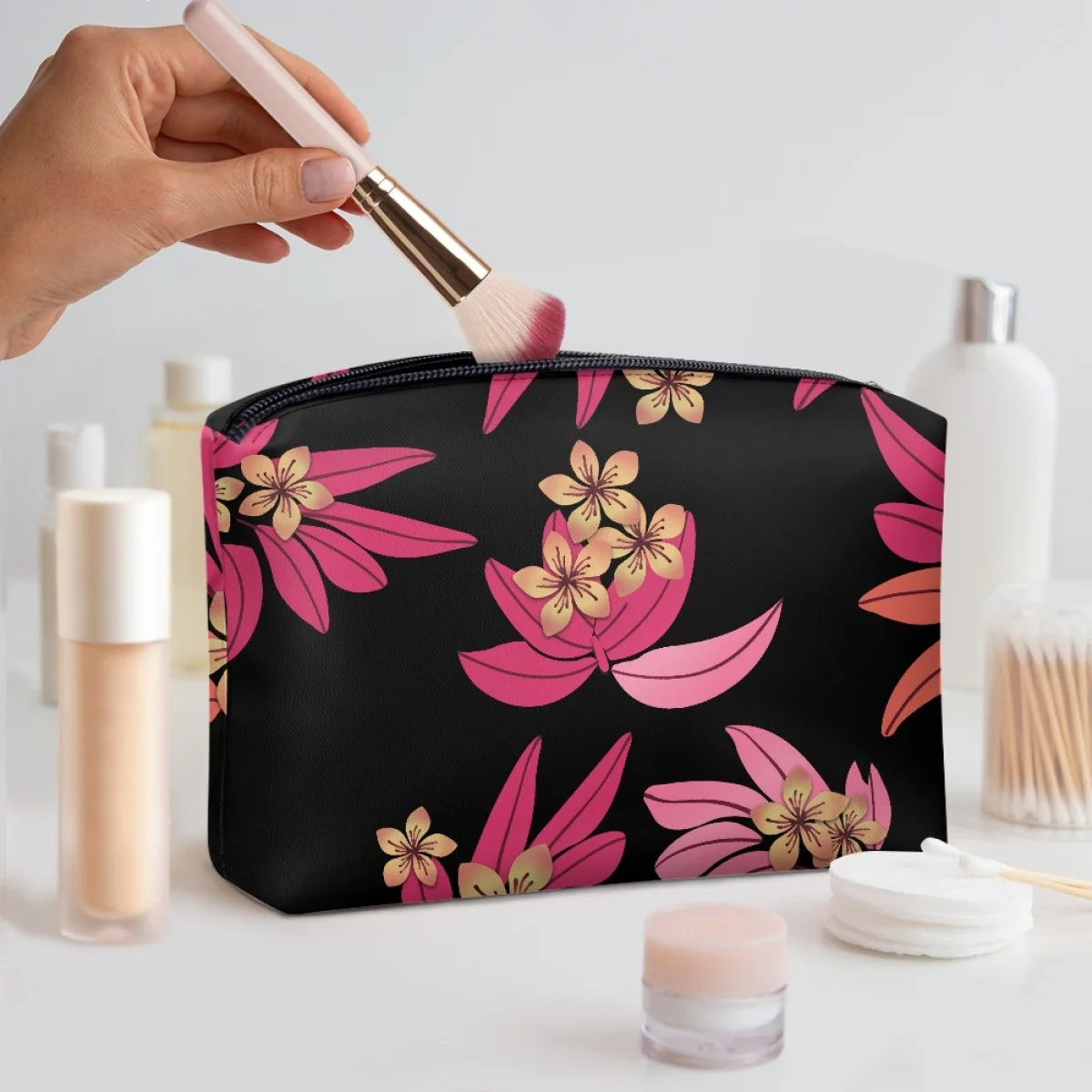 Wholesale Fashion Cosmetics Makeup Bag Travel Pouch Polynesian Tribal Samoa Tapa Print Custom PU Portable Clutch Cosmetic Bag