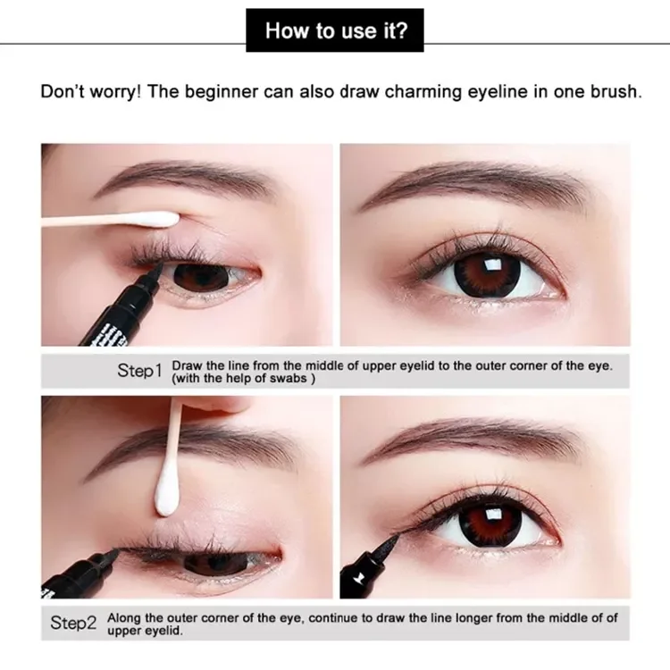 Wholesale Private Label  colourful double head eyeliner wing stamp waterproof long lasting liquid stamp seal eyeliner pen