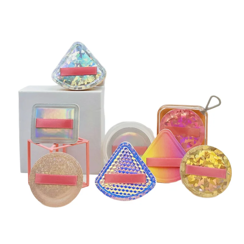 Diamond Leather Cotton Candy Powder Puff Dry and Wet Two Soft Triangle Powder Puff Case with Q-pop Rainbow Foundation Sponge