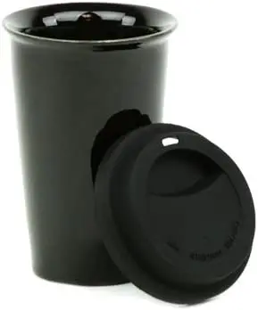 Portable glossy black ceramic sublimation coffee mug with silicone sleeve and lid