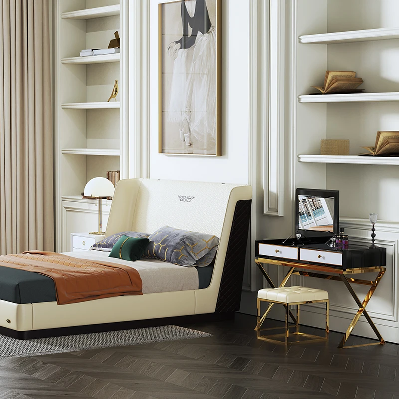 Luxury European Modern Design White Black Dresser Table with Mirror Makeup Mirror Dressers Table Console Table Bedroom Furniture