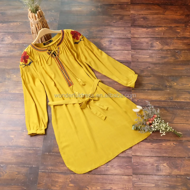 High quality classic Bohemian print embroidery V-neck summer casual fringe belt womenswear