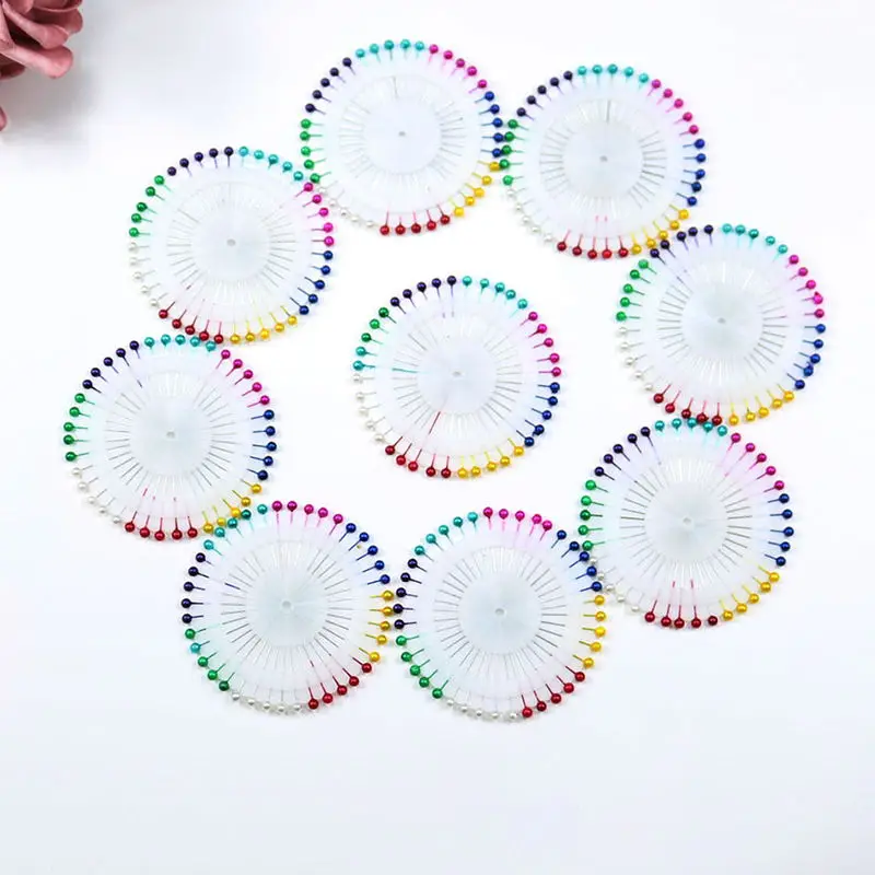 Office School Stationery 480 pcs Acrylic Thumbnails Neon Plastics Pin Colorful Pearl needle Circular Bead Needle