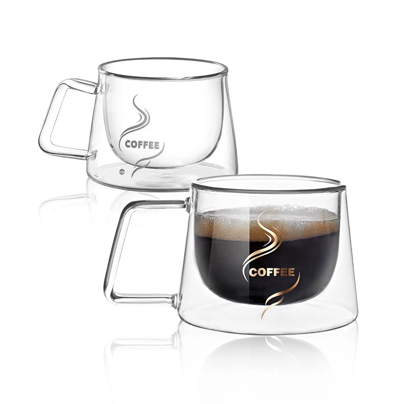 high borosilicate 350ml 16oz heat resistant double wall layer  sublimate  glass coffee cup