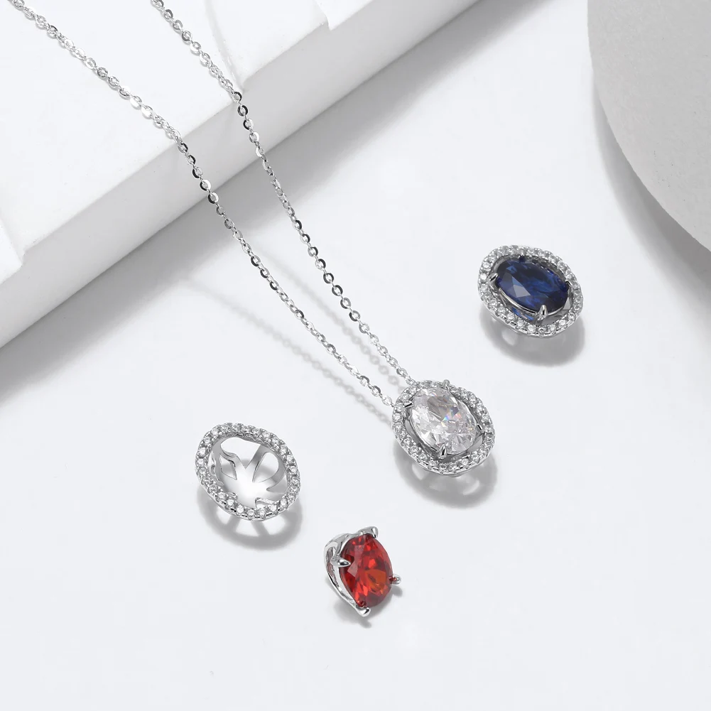 RINNTIN EQE77+EQN48 Classic 925 Sterling Silver Jewelry Set Garnet Necklace Earrings Set