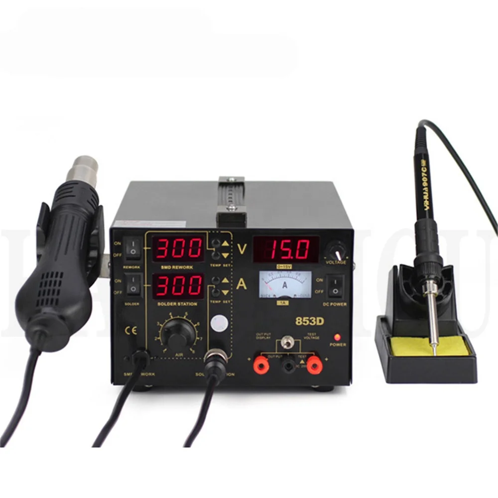 Зеленая паяльная станция 853D 1A BGA 3 в 1 SMD, паяльная станция с источником питания постоянного тока, термофеном, паяльная станция