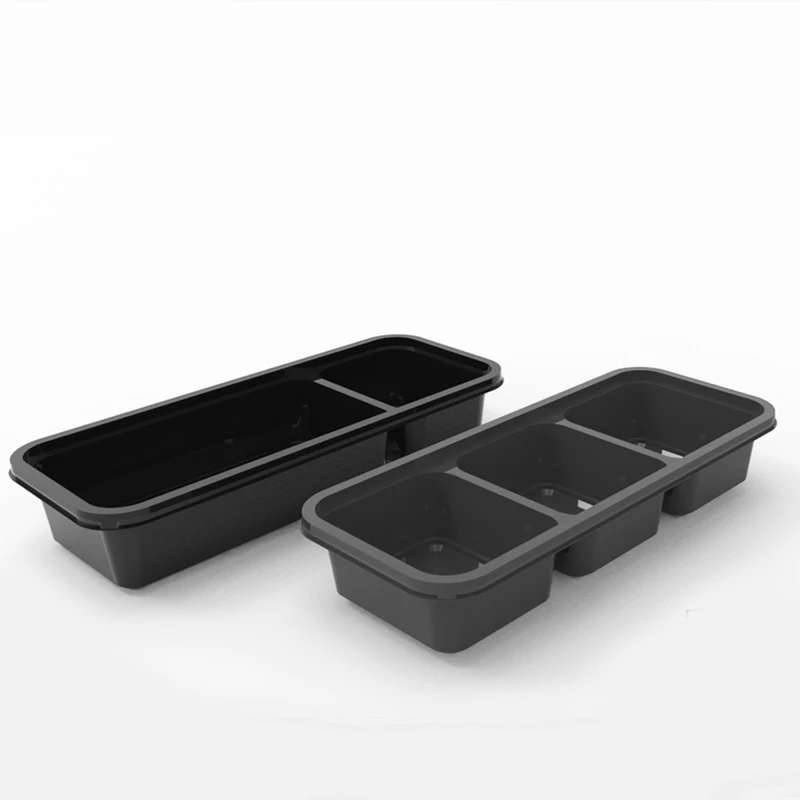 Japanese rectangular food container packaging takeaway bento lunch box 2 3 portion compartment black base containers with lids