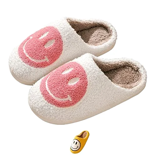 Comfortable Indoor/Outdoor Slippers unisex with Embroidered Smile Face Slip ons Soft Fur House Style Winter Anti-Slip Feature