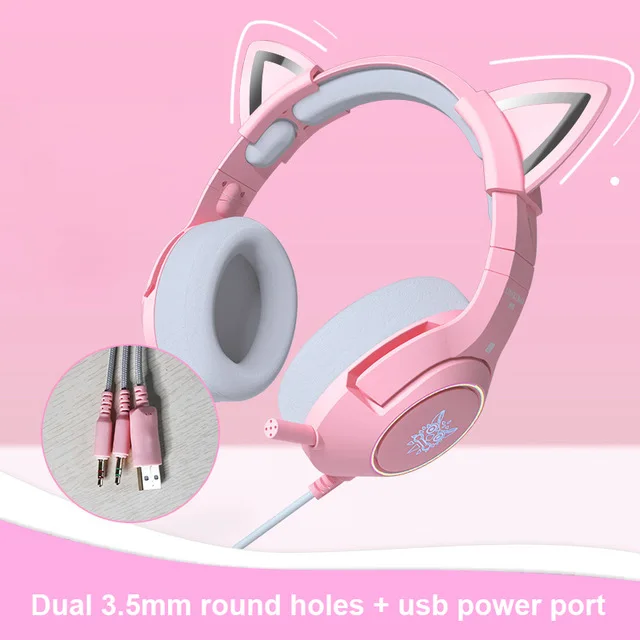  Проводная игровая гарнитура ONIKUMA K9 Pink Hi-Fi 3 5 мм с кошачьими ушками и микрофоном для