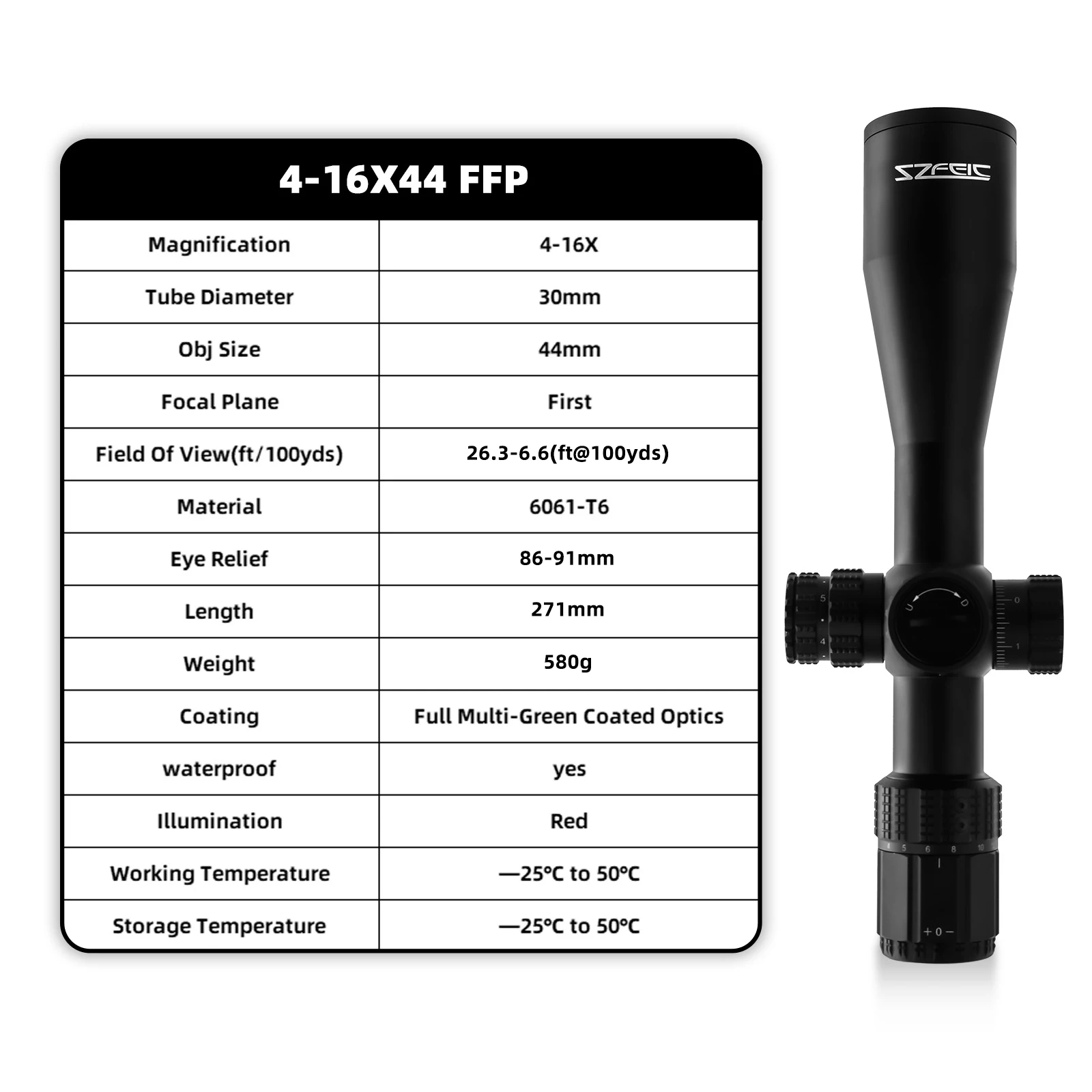 Shockproof  6061 Aluminum Optics Holographic sight Multi Function 4-16X44 FFP Hunting Sight Scopes With 4 German Cross