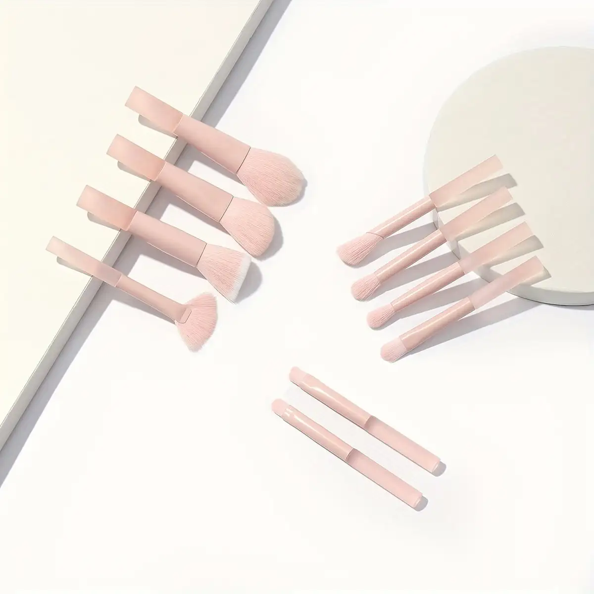 SENKA Private Label LOGO Vegan Peach Pink 10 Pcs Makeup Brush Set Mini Small Travel Size Eye Paint Brush With Cosmetic Bag