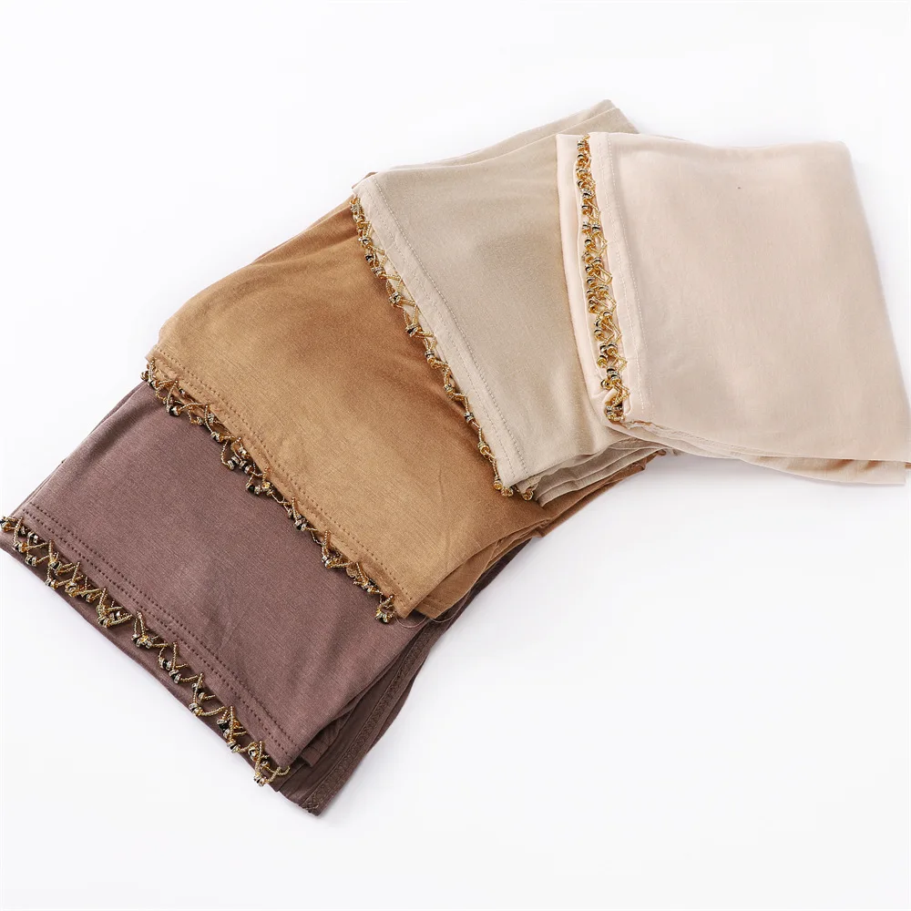 Wholesale of solid colored mercerized cotton elastic and breathable handmade bead hanging gold ring scarf