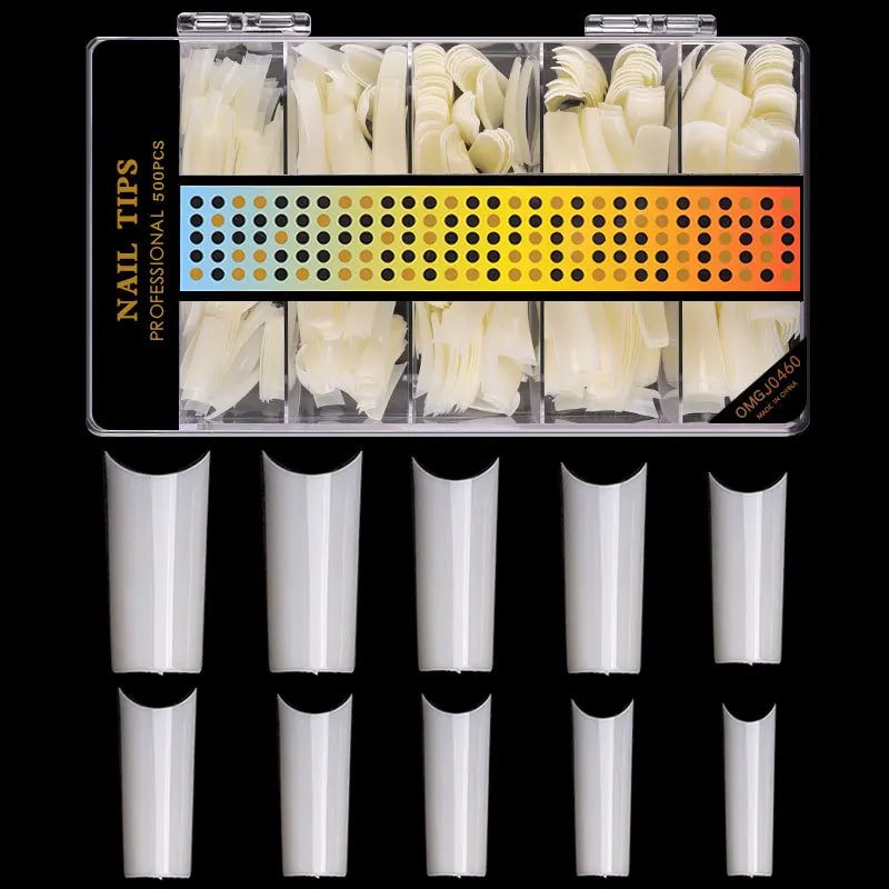 Box of 500 French Water Pipe Style Artificial Fingernails No Trace False Oval Acrylic Gel Nail Tips Soft Gel Nail Design