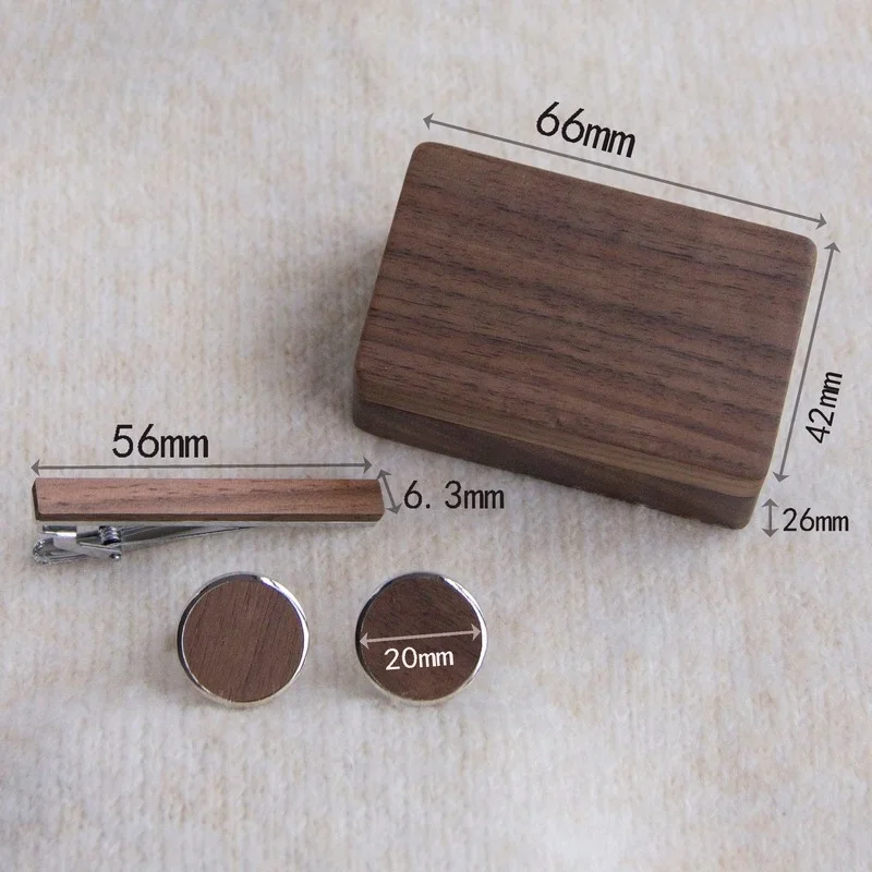 Walnut Box Wooden Gift Set with Tie Clip and cuff-link Engravable Name Laser