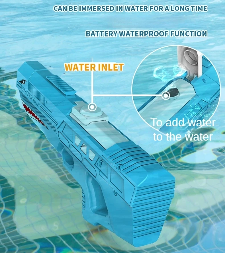New design Electric Shark Summer Outdoor Waterproof Beach Playing Battle Large Capacity Water Gun To