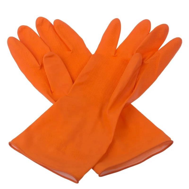 Orange Color Spray Flocklined Household Glove Professional China Manufacture Latex Rubber Gloves
