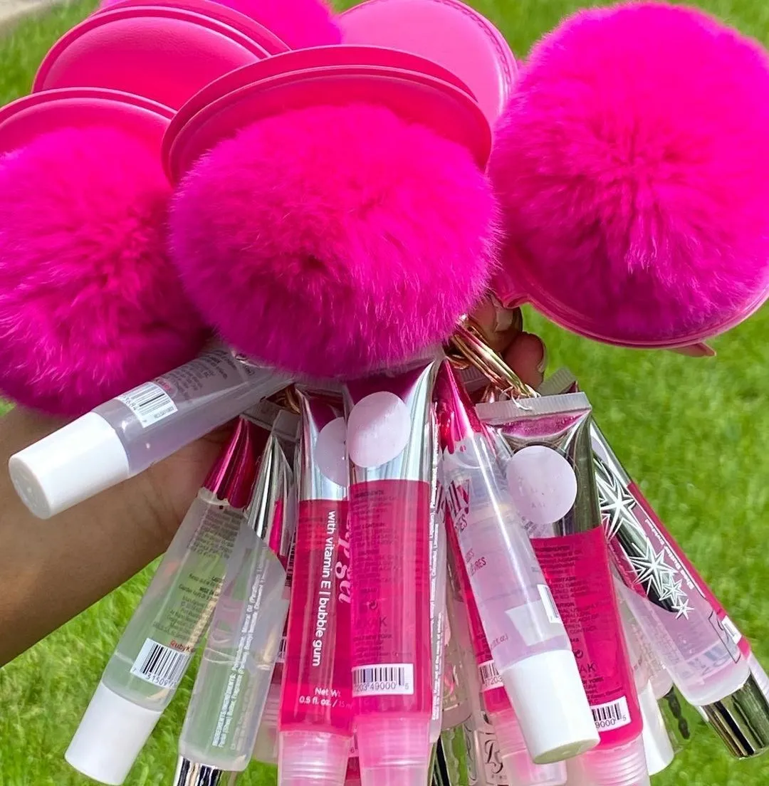  Lipgloss Base Private Label Clear Custom Key Chain Vegan Glitter Wholesale Natural Shimmer Pompoms Fruit Lip