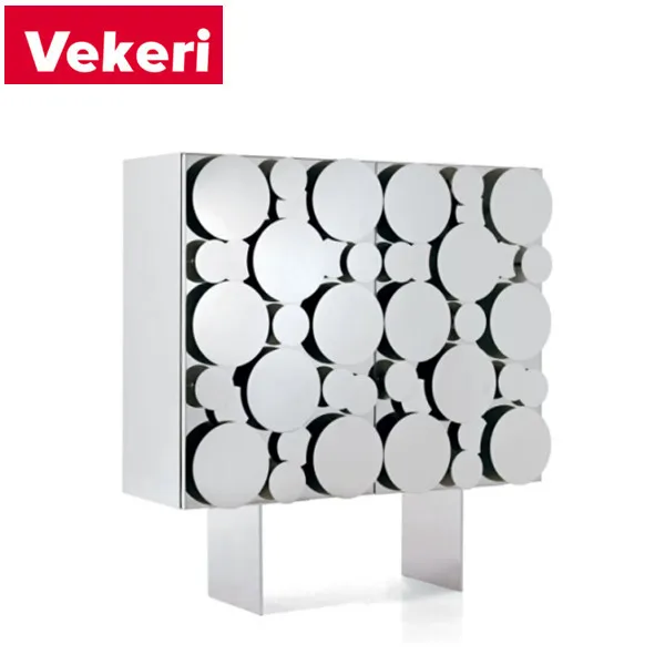 Creative design of stainless steel metal cabinet body reflective disc decoration double door cabinet