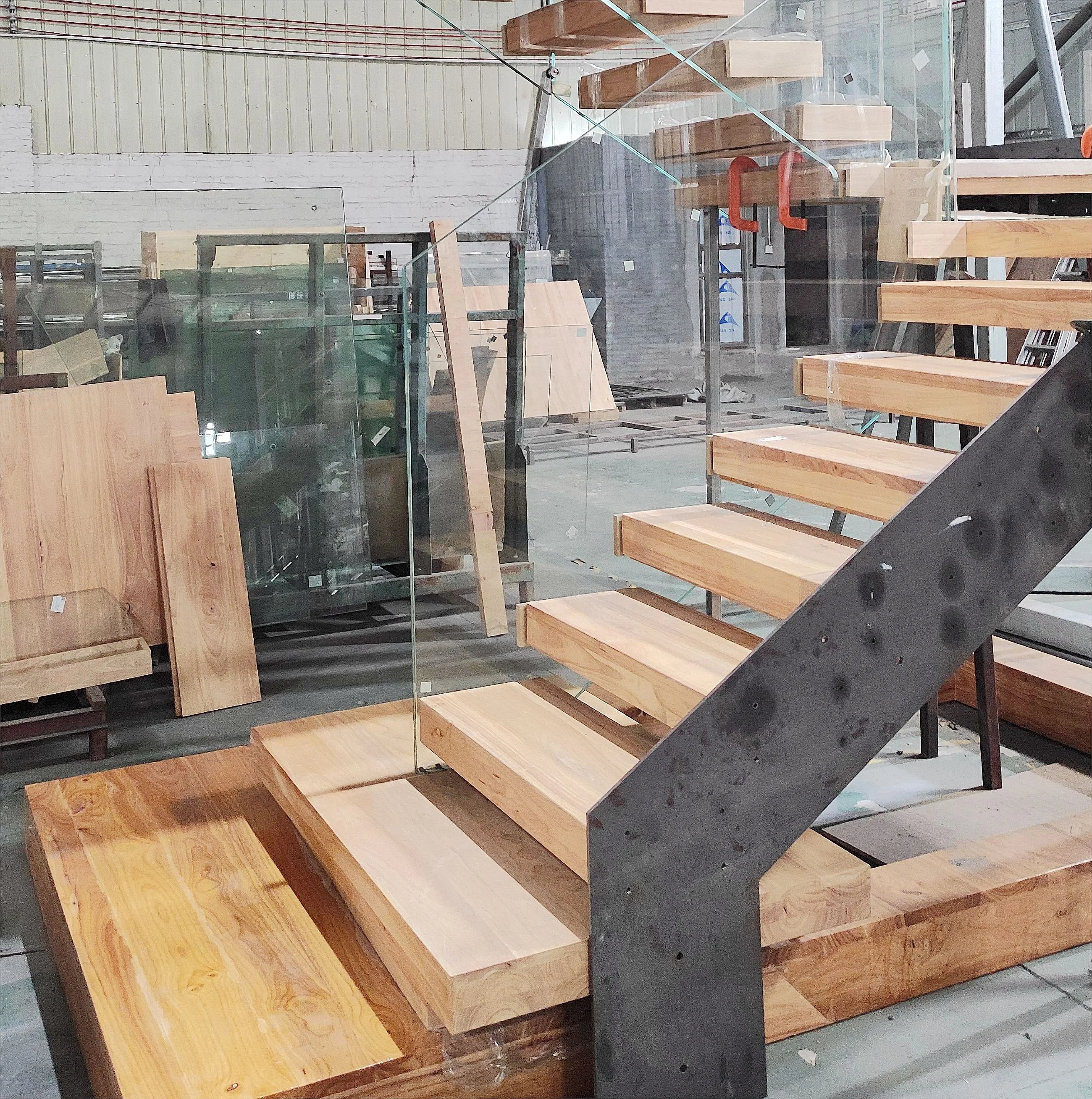 Most Selling Online Products Card Slots Handrails Extra Thick Oak Stair Treads Floating Staircase Modern