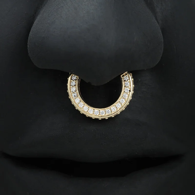 Giometal 14K Solid Gold Ear Piercing Daith body Jewelry Wholesale Gemmed Septum Clicker Helix Nose Conch Hinged Segment Ring