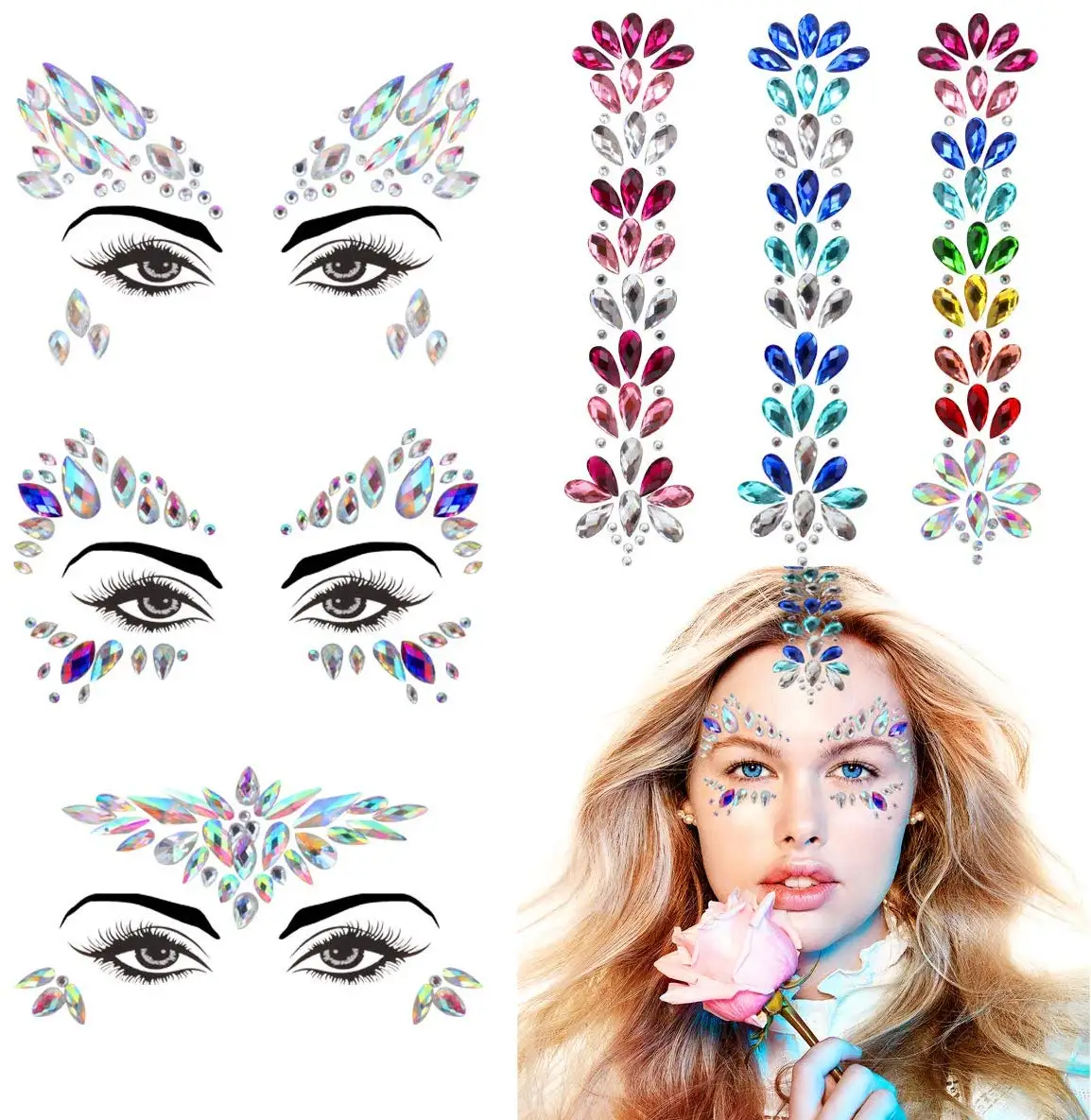 Красочные драгоценные камни Кристалл макияж волос лица лоб ювелирные изделия