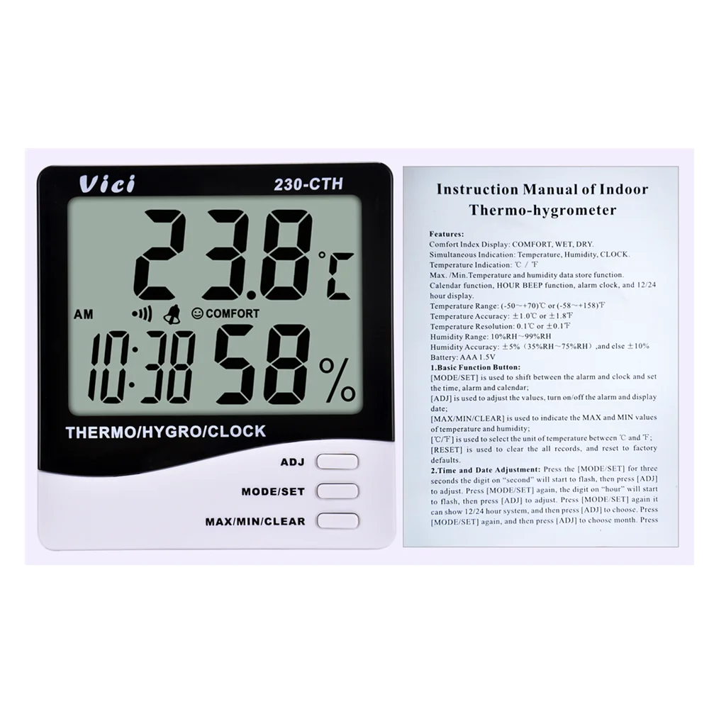 230-CTH Large LCD Display Data Logger Temperature Humidity Meter