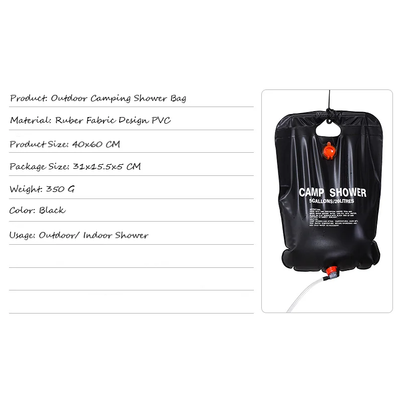 OEM/ODM custom logo foldable shower bag outdoor camping 20 litre camping shower bag for men women
