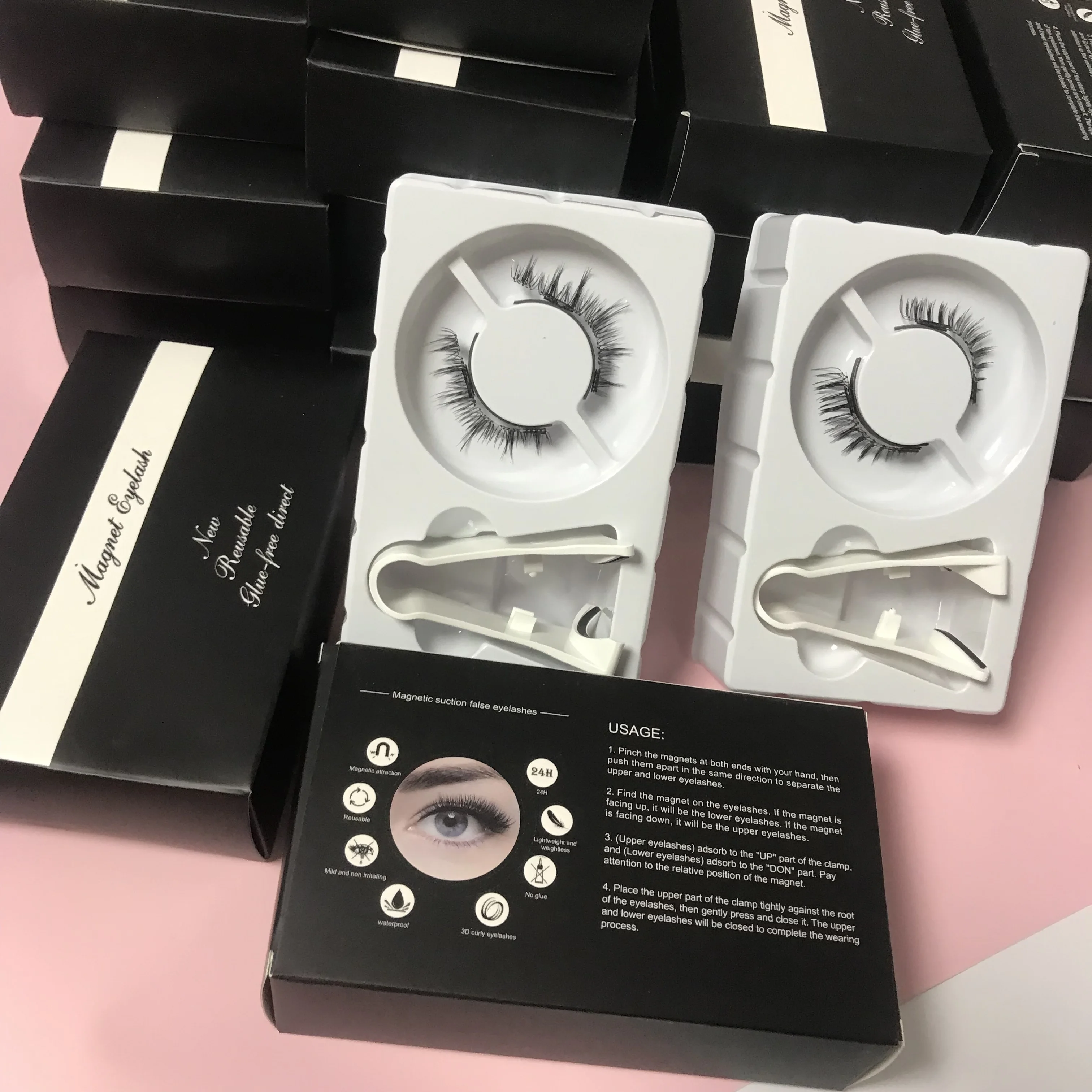 Wholesale eye lashes magnetic private label silk 3d faux mink 5d magnetic lashes soft no glue Quantum magnets Magnetic Eyelashes