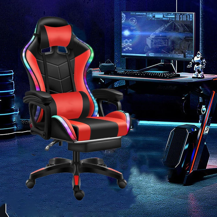 Manufacture Made Ergonomic Massage RGB LED Racing Silla Gamer Chair PU Leather Computer Gaming Chair With Lights and Speakers