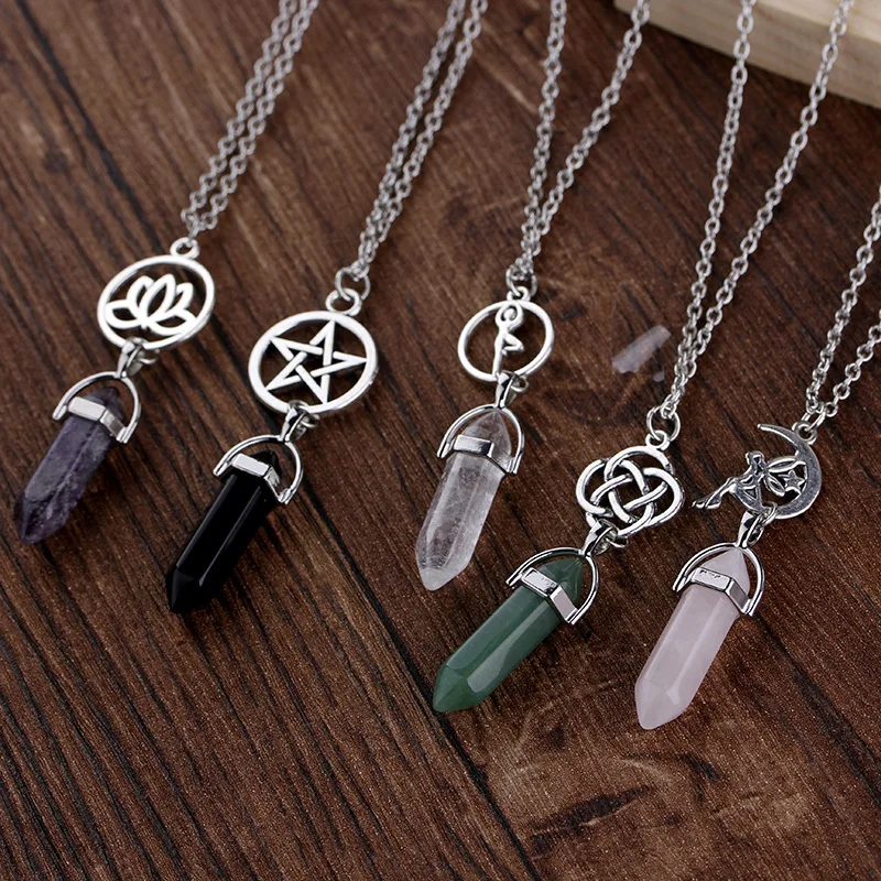 Moon Pentagram Necklace Pentacle Chakra Charm Pendant Multi Layer Alloy Chain Choker Necklace Set Gothic Jewelry