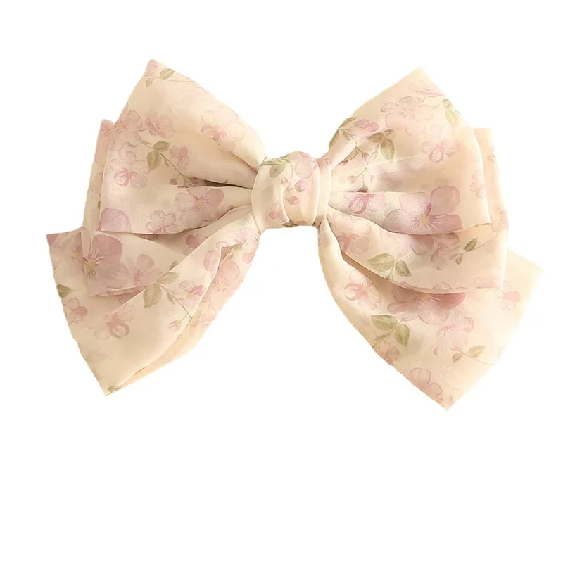 Factory Direct Sale New Design Flower Printing Fabric Bow Hair Clip Fresh Style Large Bow Barrette for Girls Decorative Hairpin