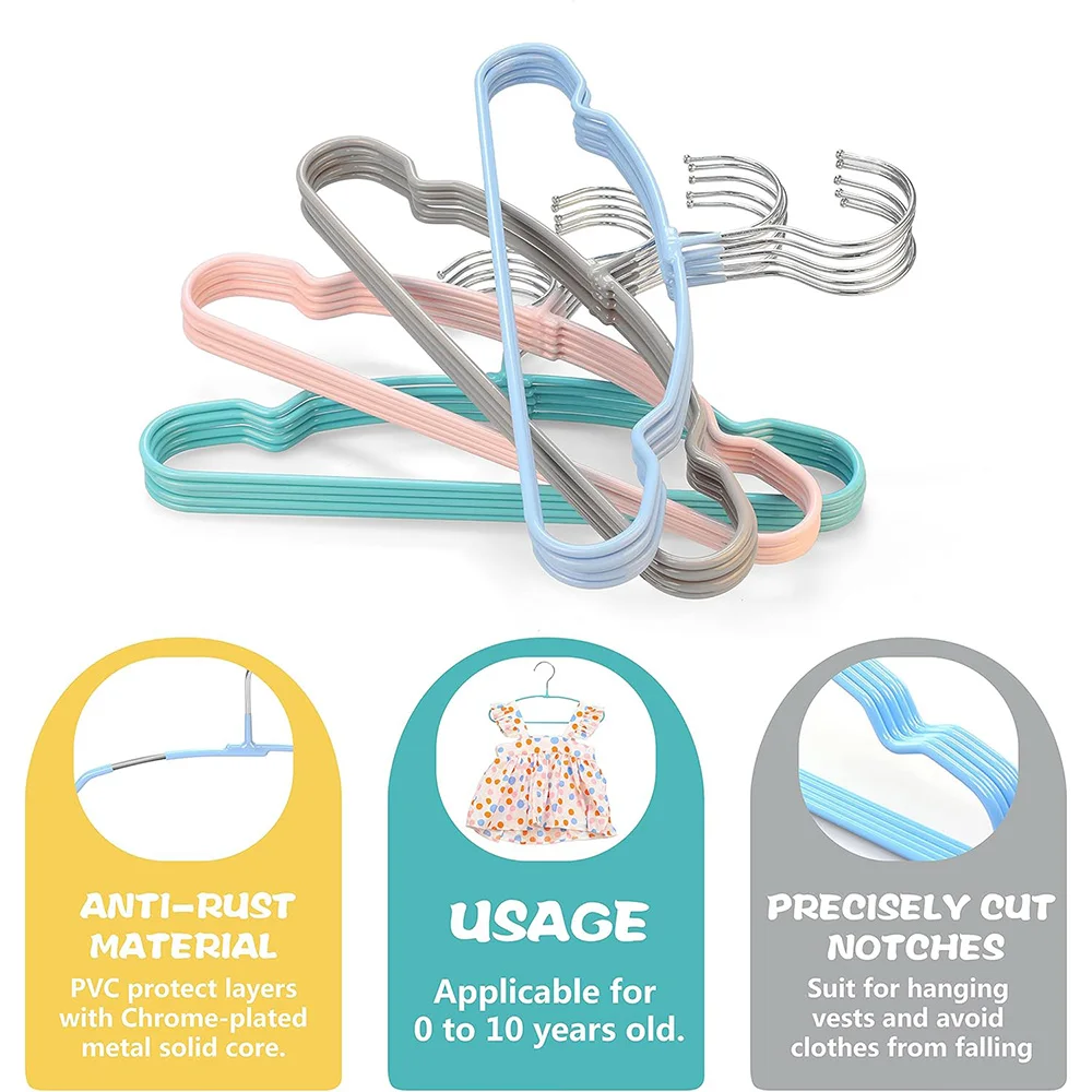 LINDON Colorful Non Slip Scented PVC Coated Metal Wire Baby Kids Hangers for Clothes