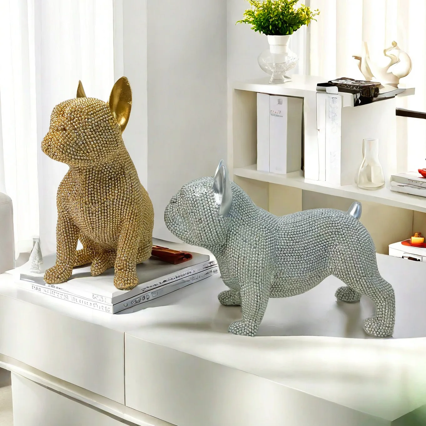 Nordic Modern 3D Resin Dog Ornaments Advanced Sense Creative Sitting Posture Luxury Light Home Decor Living Room Desktop 3D