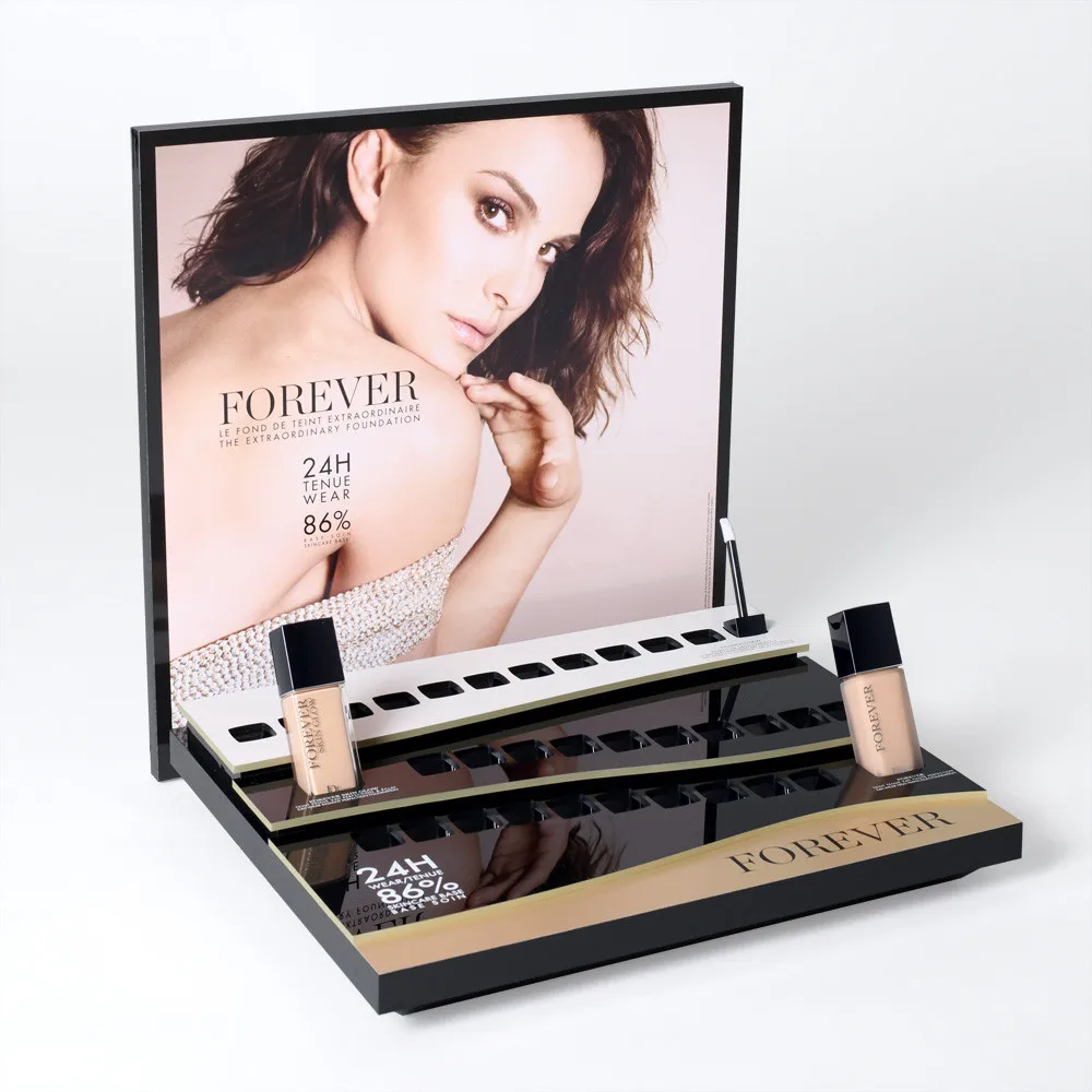 Custom Luxury Acrylic Sunscreen Women Face Care Products Cosmetic Shelf Private Brand Liquid Foundation Bottles Display Stand