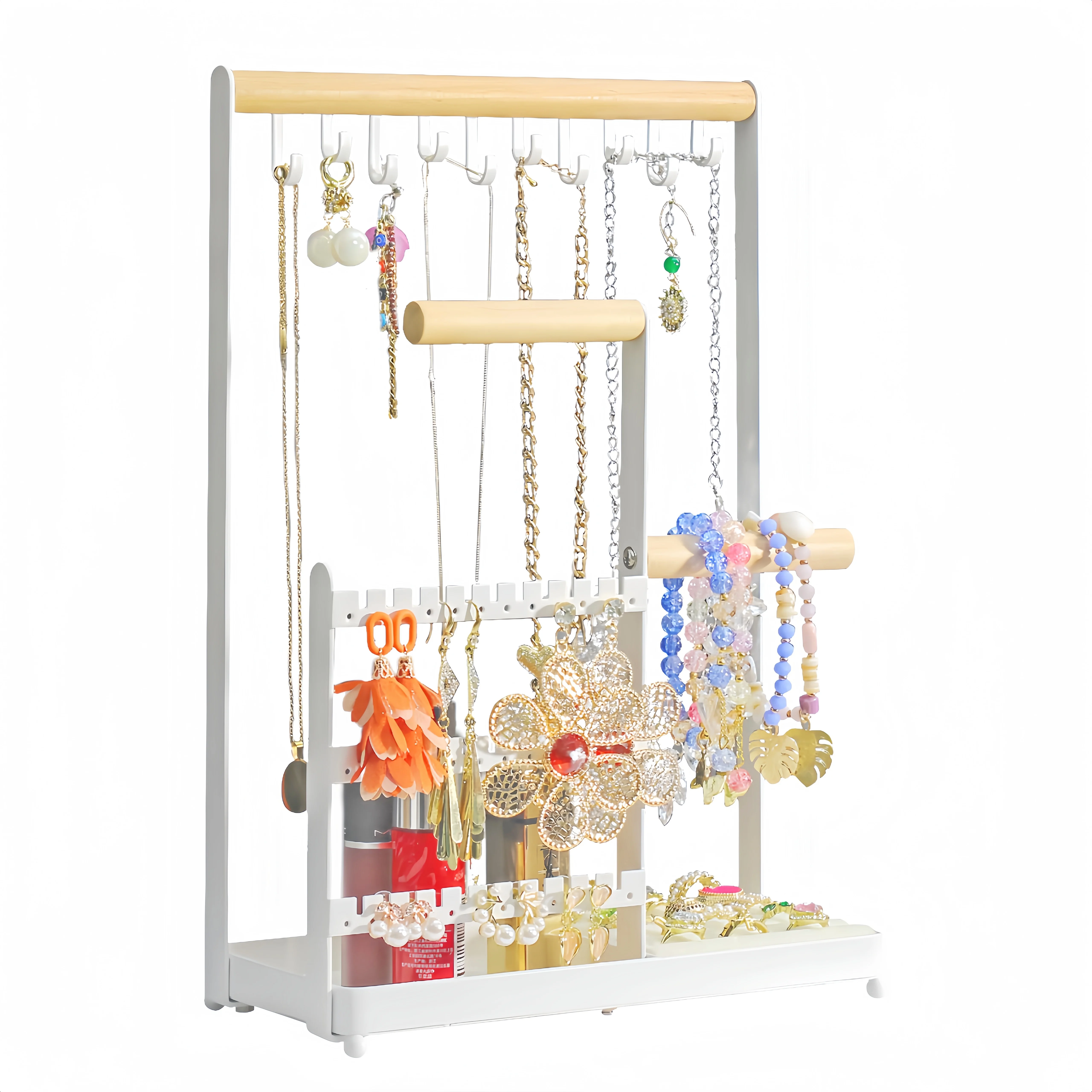 Jewelry Holder Necklace Hanging Stand Velvet Ring Organizer Earring Tray  Hooks Storage Rack