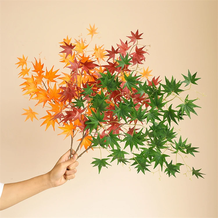 Autumn red orange maple leaves handmade artificial plant  Foliage leaf branch faux silk maple leaves for home decor
