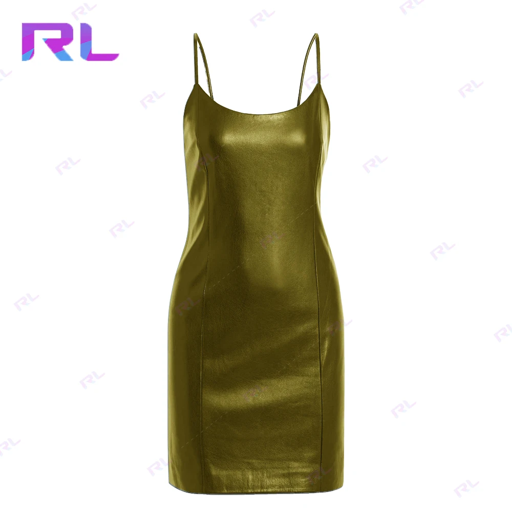 New Sexy Faux Leather Dress Backless Club Party Short Dress Solid Black Latex Bodycon Push Up Bra Mini Micro Dress